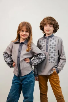 Embroidered set for a boy and a girl "Constellation of Traditions" in gray