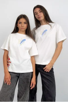 Embroidered T-shirts for mother and daughter "Volya" in milky color