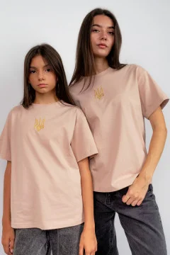 Embroidered T-shirts for mother and daughter "Patriotic" brown