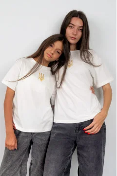 Embroidered T-shirts for mother and daughter "Patriotic" milky color