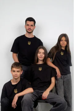 Family set of embroidered T-shirts "Patriotic" in black