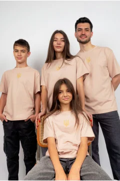 Family set of embroidered T-shirts "Patriotic" in brown