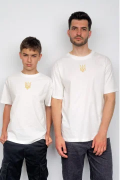 Embroidered T-shirts for father and son "Patriotic" milky color