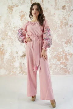 Powder-colored embroidered jumpsuit 