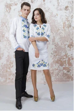 Embroidered set for a couple "Cornflower Dreams" in white