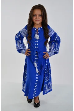Dress for girls "Luxury-2" blue with white ornament