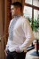 Men's embroidered shirt "Tryzub" in milky color with black ornament