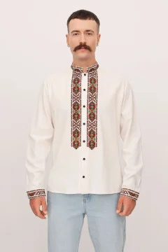 Men's embroidered shirt "Yakub" milky color