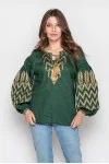 Embroidery "Geometric smooth" green with beige ornament