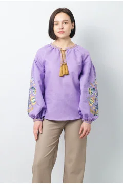 Embroidered shirt "Cossack godfather" in lavender color