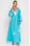 Embroidered dress "Geometric smooth" turquoise with white ornament