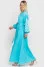 Embroidered dress "Geometric smooth" turquoise with white ornament