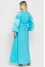 Embroidered dress "Geometric smooth" turquoise with white ornament