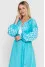 Embroidered dress "Geometric smooth" turquoise with white ornament