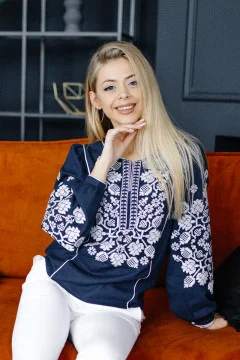 Embroidered shirt "Vladana" dark blue