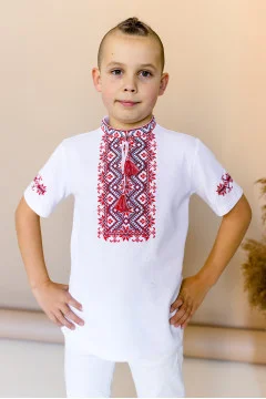 T-shirt for boys "Zoryanchik" white with red ornament