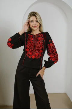 Embroidered shirt "Vladana" in black with red ornament