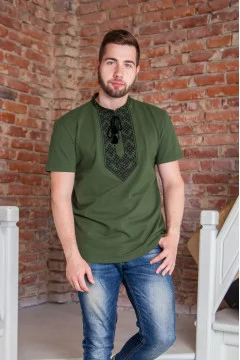 Khaki T-shirt "Vysochin" with black ornament