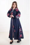 Dress "Parisian Bouquet" in dark blue with cherry ornament