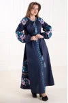 Dress "Parisian Bouquet" in dark blue with pink ornament