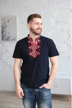 T-shirt "Bazhan" dark blue with red ornament
