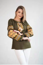Вишиванка «Горянка» кольору хакі
