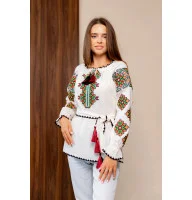Embroidered "Constellation" milky color with red ornament