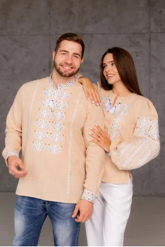 Family set of embroidered shirts "Zalissya" beige