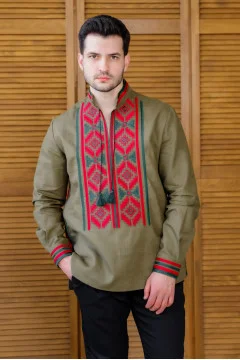 Men's embroidered shirt "Gucci" in khaki color