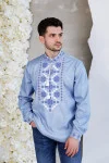 Men's embroidered shirt "Yaromyr" in blue denim color with blue ornament
