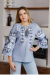 Embroidered shirt "Boguslava" in gray denim with gray ornament