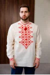 Мужская вышиванка «Єдність» молочного цвета с красным орнаментом.