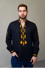 Men's embroidered shirt "Golden Meadows" in black