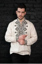 Men's embroidered shirt "Runa" beige