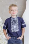 Футболка для мальчика «Зорянчик» цвета индиго с бело-голубым орнаментом