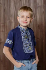 Boy's T-shirt "Ivanko" in indigo color with blue and yellow ornament