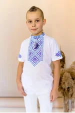 Boy's T-shirt "Yurchyk" white with blue and light blue ornament