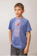 T-shirt for boys "Timko" in denim color with red ornament