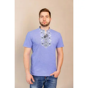 T-shirt "Bazhan" in denim color with black and white ornament