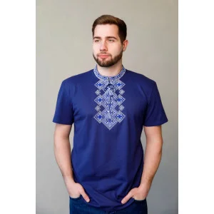 Indigo T-shirt "Bazhan" with blue ornament