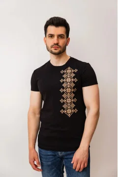 Black "Freedom" T-shirt with brown ornament