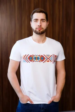 "Petros" white T-shirt with red ornament