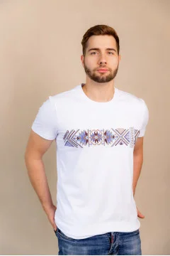 "Petros" white T-shirt with blue ornament