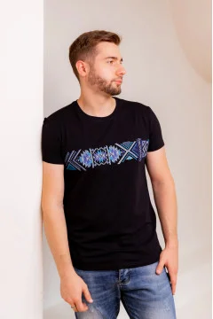 T-shirt "Petros" black with blue ornament