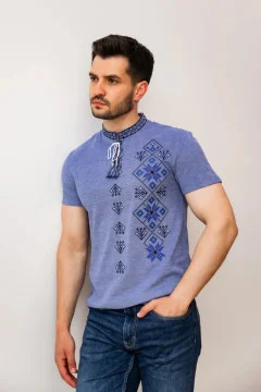 T-shirt "Svitoyar" in denim color with blue ornament