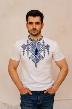 White "Titan" T-shirt with blue ornament