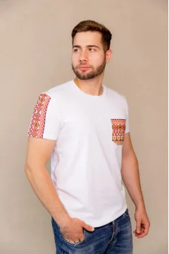 White T-shirt "Determination" with red ornament