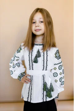Embroidered shirt for a girl "Olesya" in white with green ornament