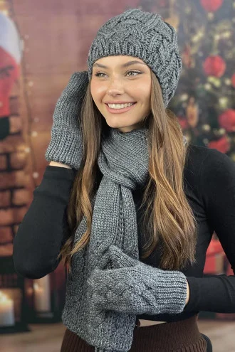 Set "Camellia" (hat, scarf and mittens) dark gray