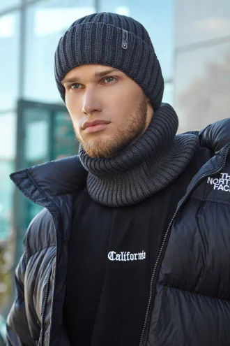 Men's set "Kansas" (hat, scarf-snood) graphite color
